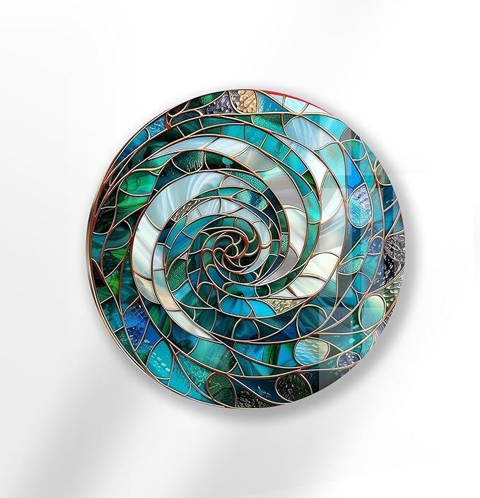 My Photostation.com 15.8''(40cm) Diameter Aqua Spiral Harmony Round Glass Wall Art Tempered Glass Printing Wall Decor Large Wall Art Wall Hangings