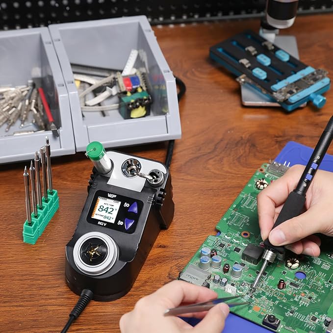 WEP 982-V Micro Soldering kit with 5 C245 Soldering Iron Tips, Temperature Control, Sleep Mode, Auto Shutdown and LCD Display