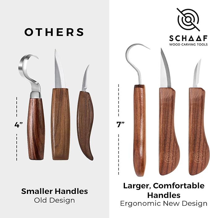 Beginner-Friendly Wood Carving Kit, 3pc Whittling Knife Set with Wood Carving Knives, Spoon Carving Knife, Basswood Blocks, & Fun Learning Videos, Wood Whittling Kit for Beginners from Schaaf Tools