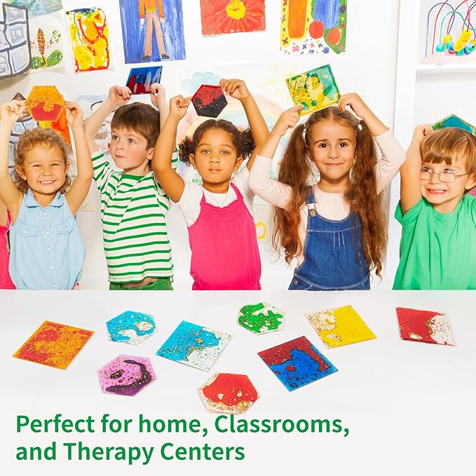 LONGKING 4-Pack Liquid Tiles for Kids, Soft Gel Liquid Sensory Toys for Autistic Children, Sensory Mats, Sensory Toys for Toddlers 3-4