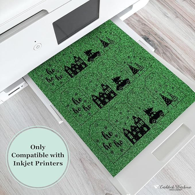 Cardstock Warehouse Diamond Print Inkjet Glitter - Premium Green Glitter Cardstock Paper – 15 Sheets, 8.5 x 11" - 104 lb/280 GSM for Inkjet Printing, Die-Cutting, Card Making, Crafts, and DIY Projects