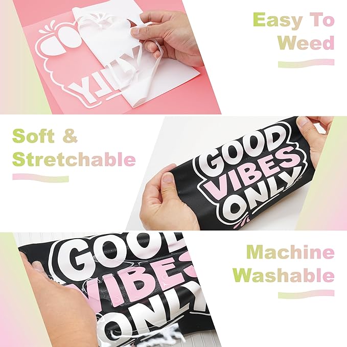 White PU Heat Transfer Vinyl, 12 Pcs 12"x10" HTV Sheets – Soft & Stretchable Iron-On Vinyl, Easy to Cut & Weed, Compatible with Cricut & Silhouette – Perfect for 4th of July Shirts & Patriotic Crafts
