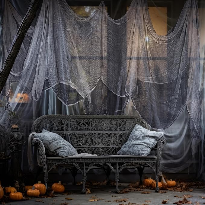 Boao Halloween Cheese cloth 84.65 x 590.55 Inch Gray Cheesecloth Roll for Crafts Large Cotton Muslin Gauze Fabric for Halloween Outdoor & Indoor Spooky Decoration