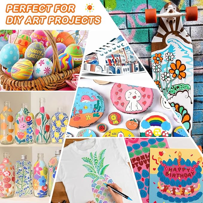 60 Colors Acrylic Paint Pens, Dual Tip Acrylic Paint Markers with Brush Tip and Fine Tip, Acrylic Pens for Rock Painting, Wood, Canvas, Stone, Glass, Ceramic,DIY Crafts Making Art Supplies