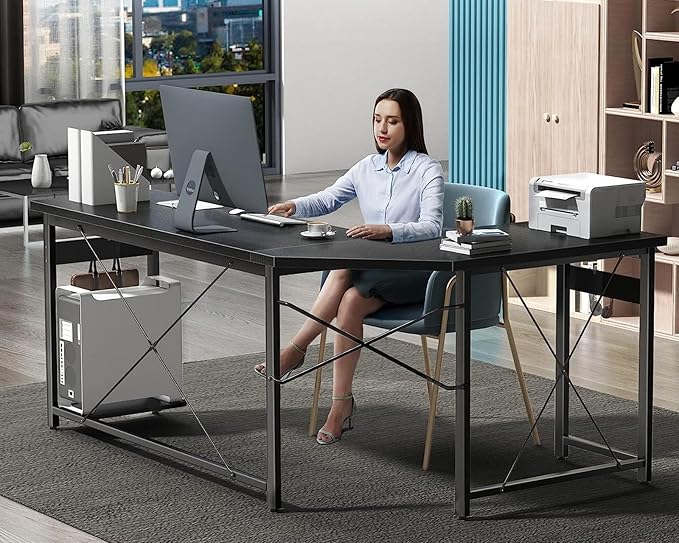 Coleshome 66" L Shaped Gaming Desk, Corner Computer Desk, Sturdy Home Office Computer Table, Writing Desk, Larger Gaming Desk Workstation, Black