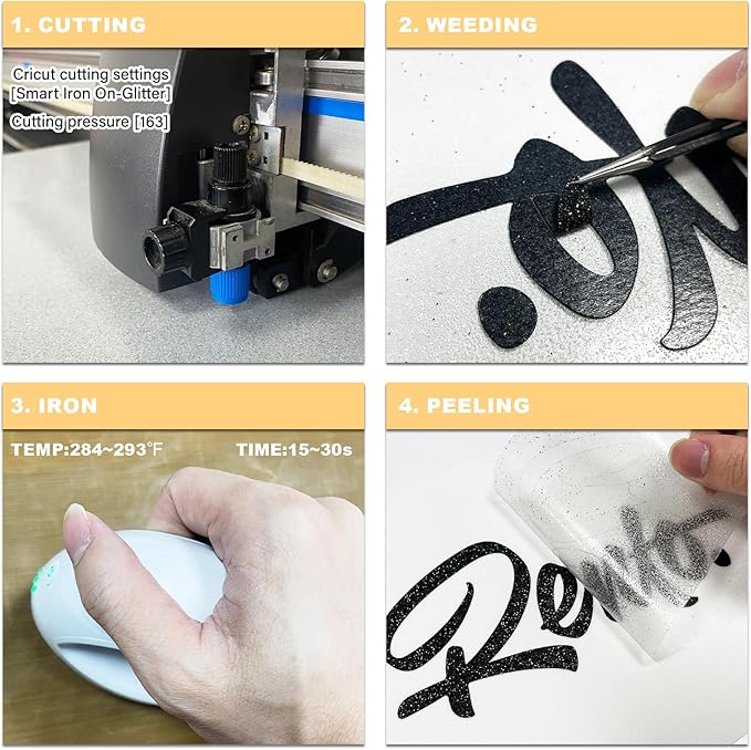 Black Glitter HTV Heat Transfer Vinyl Rolls- 10" x 8ft. Glitter HTV Black for Shirts. Iron on Vinyl and Heat Transfer Vinyl for All Cutters Machines. Easy to Cut & Weed Heat Vinyl Designs