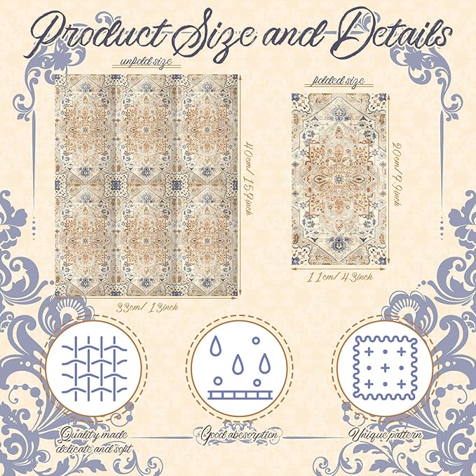 Yeaqee 100 Pcs Vintage Boho Napkins Paper Guest Towels 2 Ply Decoupage Napkins Disposable Decorative Hand Towel for Bathroom Kitchen Fall Wedding Party Dinner(Orange and Cyan)