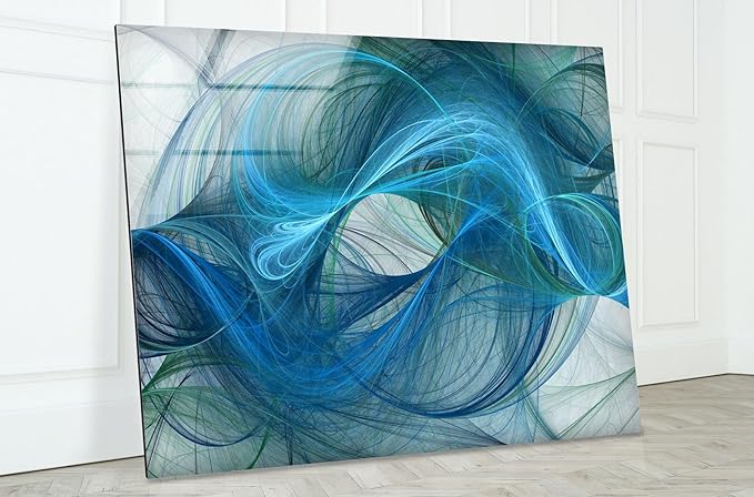 My Photostation.com Round 31,5'' Blue Energy Abstract Wall Art – Fluid Motion Glass PrintTempered Glass Printing Wall Decor Large Wall Art Wall Hangings