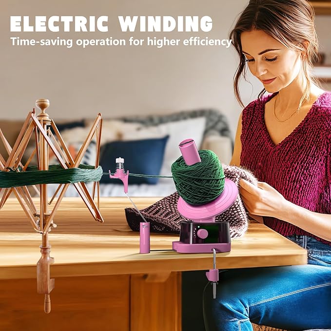 Yarn Winder, Electric Yarn Ball Winder for Crocheting, Efficiently Cake with Strong Tension Adjustable Speed Up to 13 oz, Automatic Spinner Wool for Knitting Enthusiast (Pink)