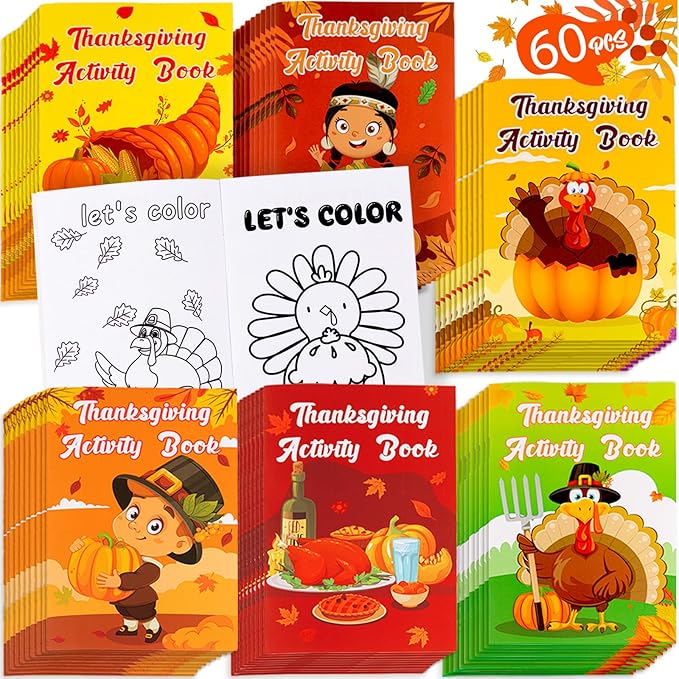 60PCS Thanksgiving Activity Books Party Favors for Kids - Fall Games Coloring Maze Book in Bulk, Classroom Activities Crafts Gifts