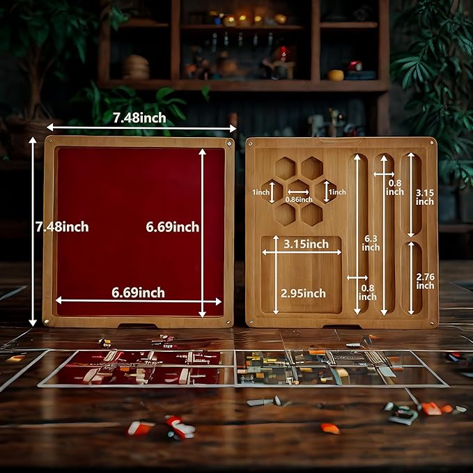 Bamboo Dice Box DND Dice Case 2 in 1 Dice Tray and Storage 7.5 x 7.5 Inch DND Dice Holder Dice Vault with Magnetic Lid Dice Rolling Tray Combined into One for RPG