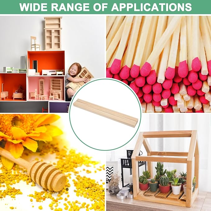 10-Pack Wood Square Dowel Rods, 5/16 x 12 Inch Unfinished Wooden Square Dowel Rod, Hardwood Square Dowel Sticks for Crafts/DIY Projects/Models Making [Wood Color]