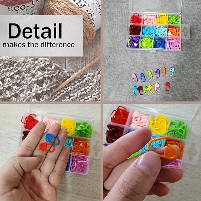 Urmspst 180PCS Stitch Markers, Knitting Crochet Locking Stitch Marker, Stitching Needle Clip Counter for Knitting Sewing Stitching, 12 Colors with Storage Case