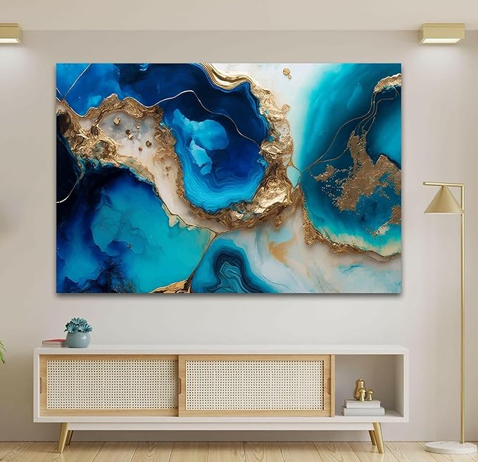 My Photostation.com 35.5Wx30H'' Blue Alcohol ink Glass Wall ArtTempered Glass Printing Wall Decor Large Wall Art Wall Hangings