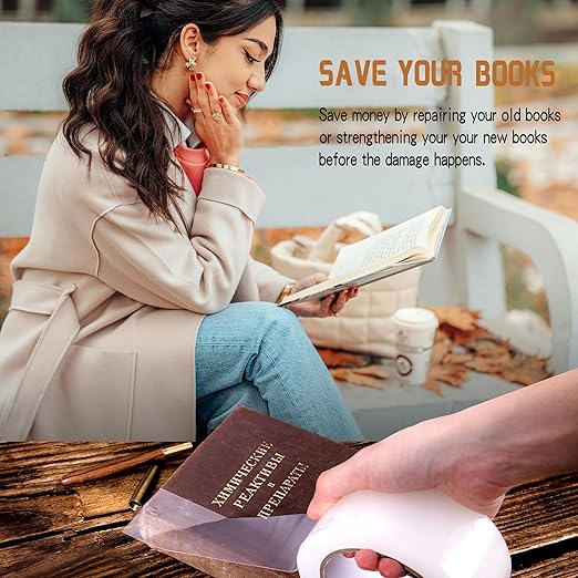 Clear Book Repair Tape - Self Adhesive Stretchable Book Tape, Essential Clear Repair Tape for Reinforcing Protecting, and Covering Mending Books Old Books - 1 Inch Wide x 108 FT Long