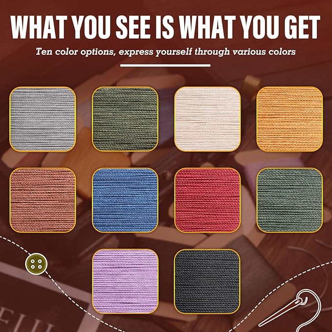 Repair Sewing Kit, Upholstery Needle and Thread Kit with 32 Yard Waxed Thread and 8 Pcs Heavy Duty Leather Needles for Hand Stitching, Canvas & Quilting - 0.55mm Round Waxed Cord Beige