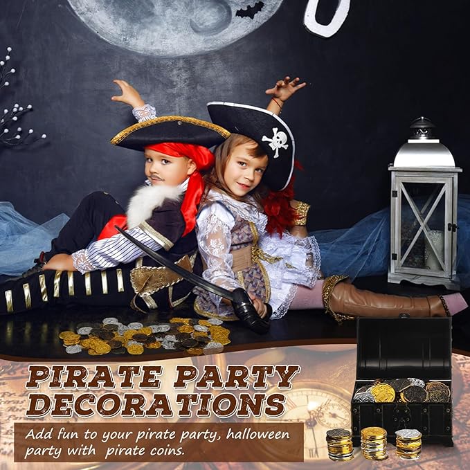 Hanaive 100 Pcs Pirate Coins Plastic Coins Kids Fake Play Coins Replica Spanish Doubloons St. Patrick's Coin for Pirate Party Treasure Chest Board Games Tokens Toys Cosplay (Gold, Silver, Bronze)