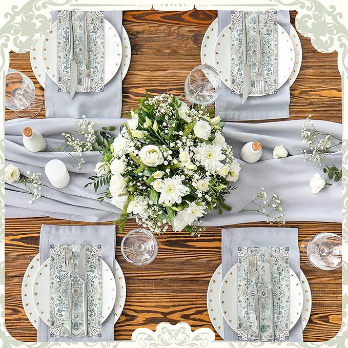 Yeaqee 100 Pcs Vintage Boho Napkins Paper Guest Towels 2 Ply Decoupage Napkins Disposable Decorative Hand Towel for Bathroom Kitchen Fall Wedding Party Dinner(Blue and Grey)