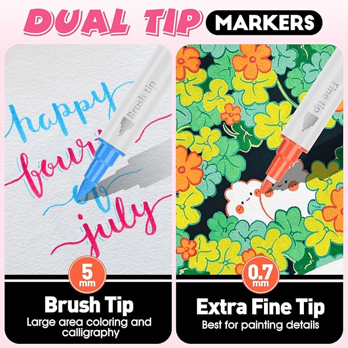 FUMILE 48 Colors Dual Tip Acrylic Paint Pens,Paint Markers With Extra Fine Tip and Brush Tip for Wood, Rock, Glass, Ceramic, Canvas, Paper.Paint Markers for DIY Craft,Halloween and Christmas