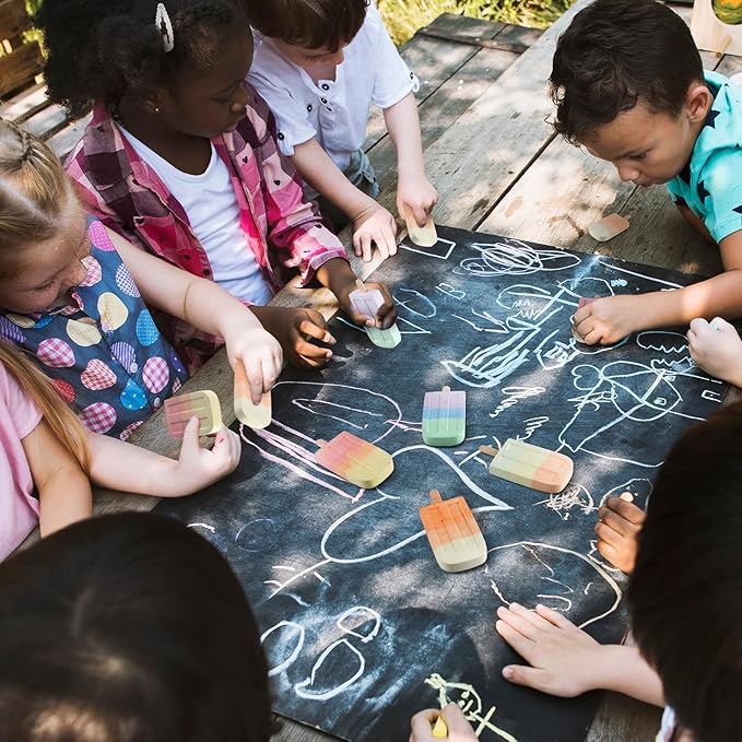 60 Pcs Ice Cream Sidewalk Chalk Set Multicolor Chalk Party Favors Bulk Washable Safe Outdoor Chalks for Kids Adults Fun Summer Playground Outdoor Activities Painting on Chalkboard Blackboard