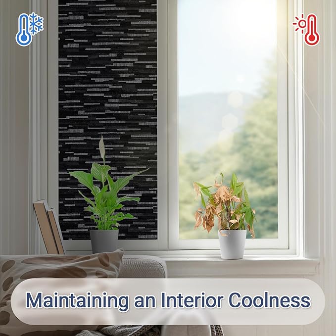 Haton Blackout Window Film, Black Out Window Cover, Sun Light Blocking Frosted Privacy for Glass Door, Heat Control Room Darkening Tint for Home Day Sleep, Non-Adhesive, Black 35.4" x 78.7"