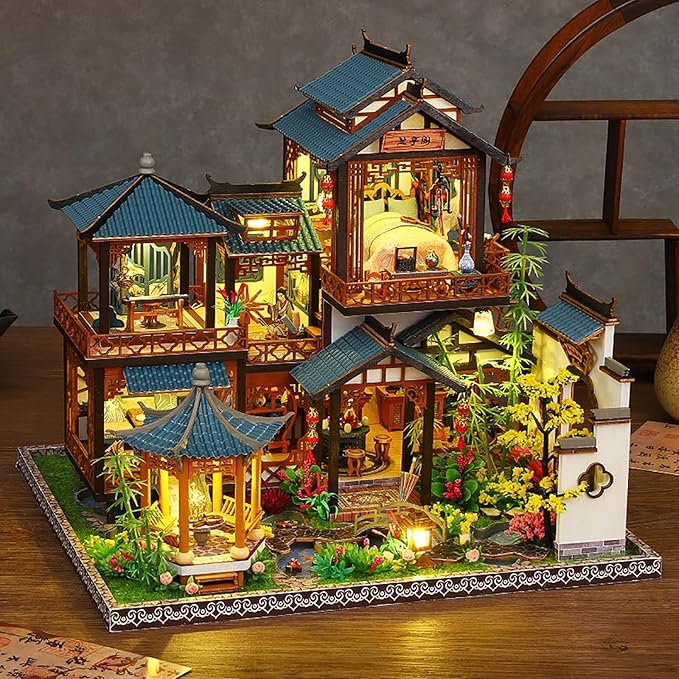 DIY Book Nook Kit - DIY Miniature Dolls House Kit with Furniture and LED Light, 3D Puzzle Wooden Art Bookends, Model Kits for Adults to Build (Yayun Lanting)