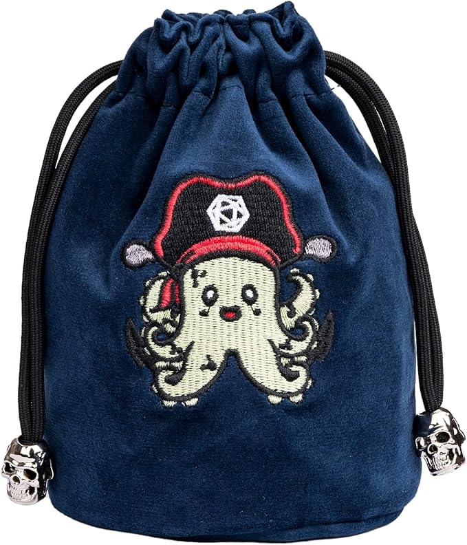 Large DND Dice Bag Velvet Storage Bag with Cartoon Octopus Pattern for D&D Role Playing Games Tabletop Games - Capacity 100+ Polyhedral Dice