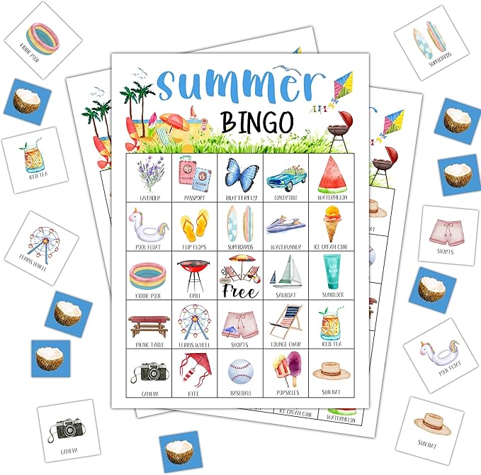 Summer Bingo Cards, Summer Party Bingo Cards for Adults, Hawaiian Bingo Games for Birthday Party Beach Luau Party, 24 Players Party Activity Favor Decoration Supplies, 01
