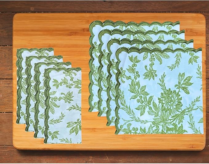 Ridhi Olive Green Hand Block Print Napkins 18" x 18" Set of 4 Reusable Cotton Dinner Napkins for Weddings, Parties & Everyday Dining, Thanksgiving, Christmas, Fall