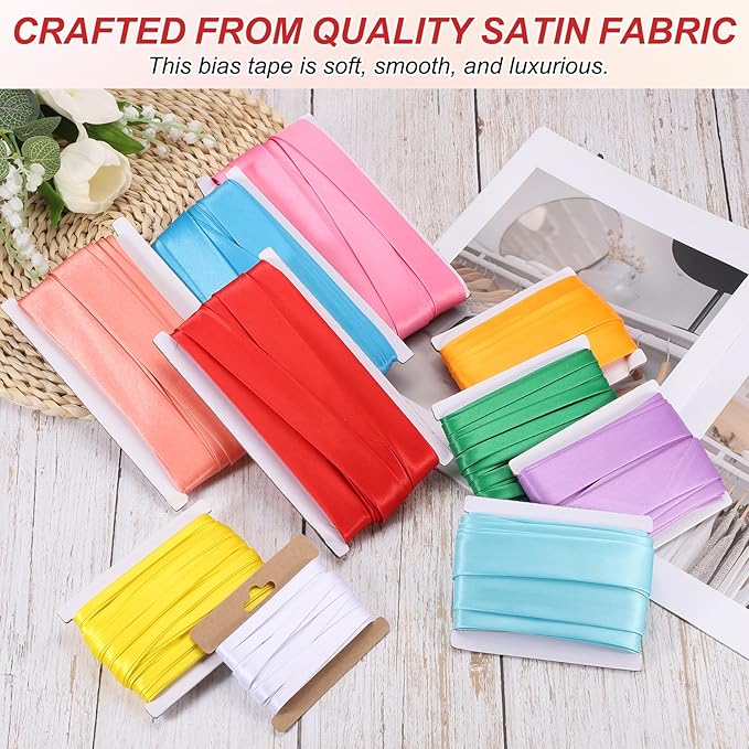 MECCANIXITY Double Fold Bias Tape for Sewing 1/3 Inch x 6 Yards Satin Pre-fold Continuous Binding Tape for Seaming Quilting Hemming Binding DIY Crafts, Purple