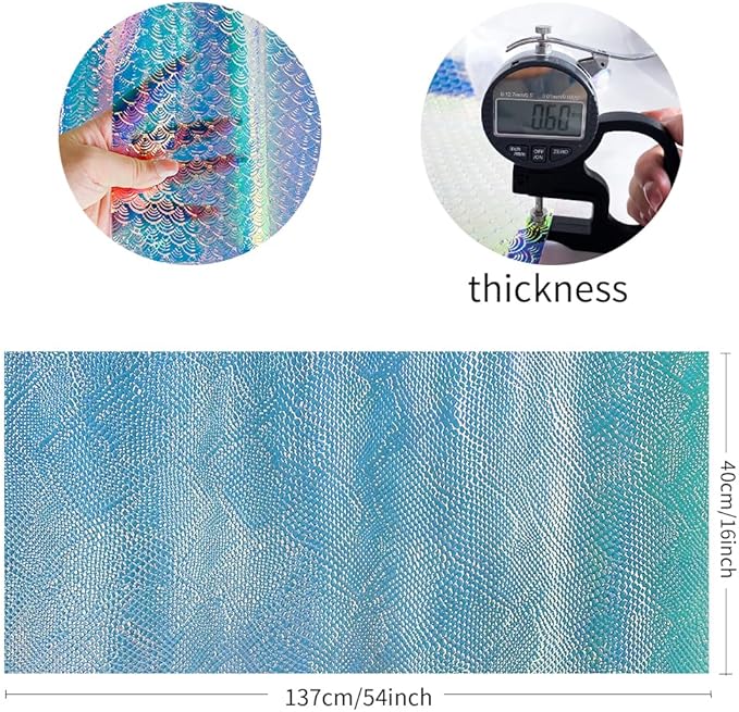 ONEART | Iridescent Transparent Embossed Vinyl Holographic Blue Clear PVC Vinyl Craft Film 16"×54" for Sewing DIY Projects-Conch