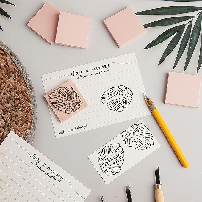 Frienda 24 Pcs 2" X 2" Rubber Carving Blocks Linoleum Blocks for Printmaking, Stamp Making, DIY Crafting, Scrapbook, Painting, Soft and Easy to Carve (Pink)