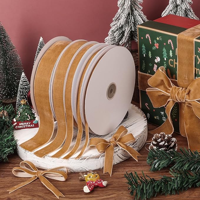 Coffee Velvet Ribbon,2" W x 20Yd Single Face,Great for Gift Wrapping,Hair Bows,Handmade Craft and Christmas,Wedding Decoration (2" Coffee)