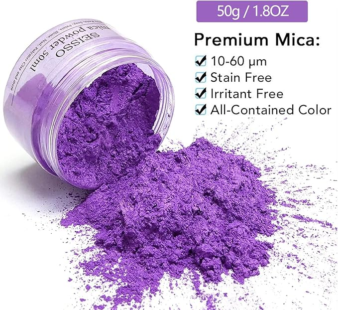 SEISSO Lavender Purple Mica Powder for Epoxy Resin 1.7 oz /50g Powdered Pigment for Soap Colorant Bath Bomb Dye, Cosmetic Grade for Lip Gloss, Acrylic Nails Polish, Craft Projects