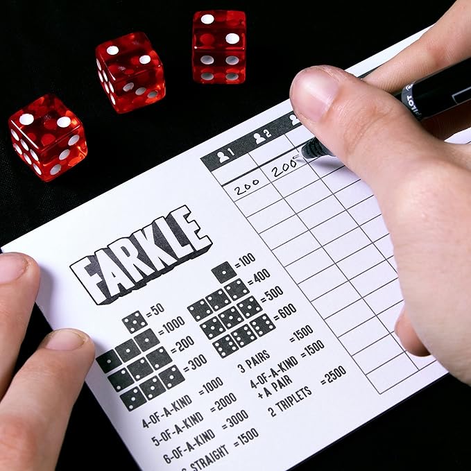 Brybelly Farkle Scorecards – Set of 75 Replacement Score Sheets for Farkle Dice Games for Up to 8 Players