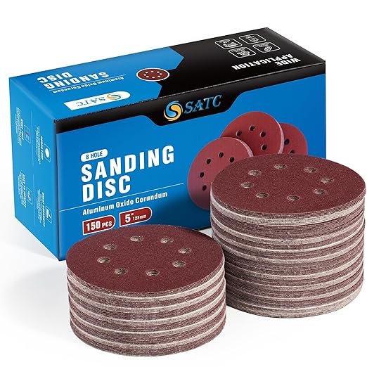 S SATC Sanding Disc 150 PCS 5 Inch 8 Hole Sanding Discs Selected Aluminum Oxide Orbital Sandpaper 150 Grit