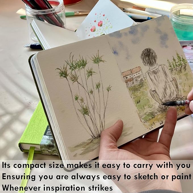 tumuarta Square Watercolor Journal, 5.5x5.5”, 140 LB, 300 GSM, Cotton Paper, Cold Press, 24 Sheets, 48 Pages, Watercolor Paper Notebooks for Use As Travel Sketchbooks Mixed Media Pad On The Go…