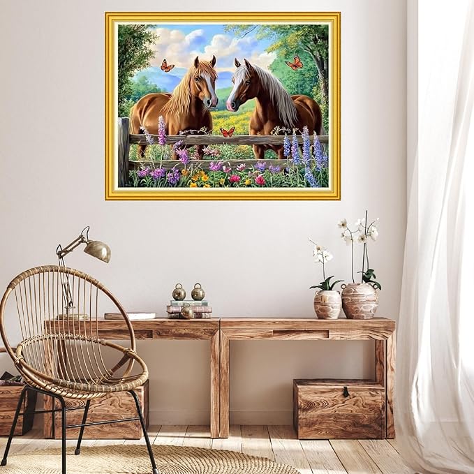 Hopeart Stamped Cross Stitch Kits for Beginner Embroidery Kits for Beginners Adults DIY 11CT Cross Stitch Patterns Needlepoint Kits Crossstitching Kits-Couple Horse 16x20 inch
