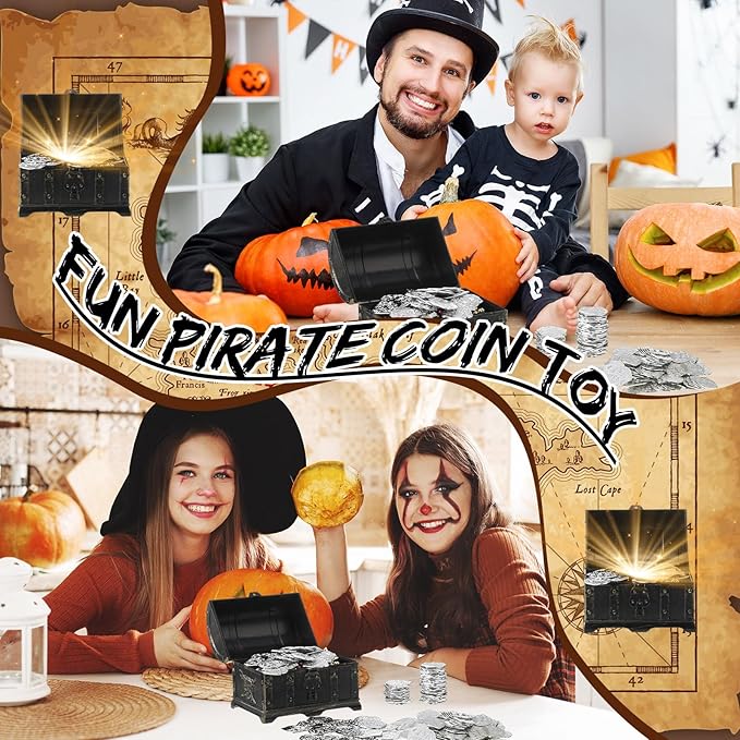 Hanaive 100 Pcs Pirate Coins Plastic Kids Fake Play Coins Replica Spanish Doubloons for Pirate Party Treasure Chest Board Games Tokens Toys Cosplay St. Patrick's(Silver)