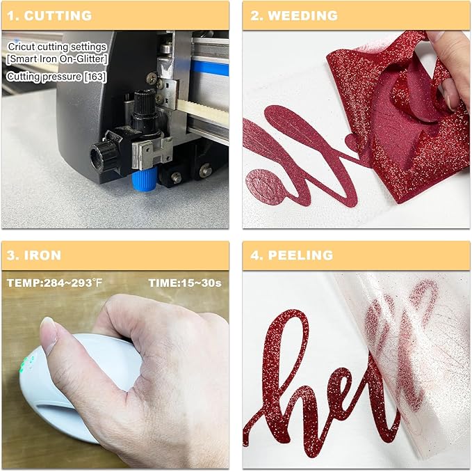 Glitter HTV Heat Transfer Vinyl Rolls- 10" x 8ft. Glitter HTV for Shirts. Iron on Vinyl and Heat Transfer Vinyl for All Cutters Machines. Easy to Cut & Weed Heat Vinyl Designs (Red)