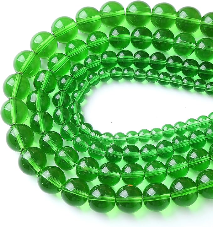 90pcs 4mm Smooth Green Crystal Glass Quartz Beads Round Loose Beads for Jewelry Making DIY Bracelet Necklace 15" Energy Healing Power Stone Beads(4mm, Green Crystal Glass)
