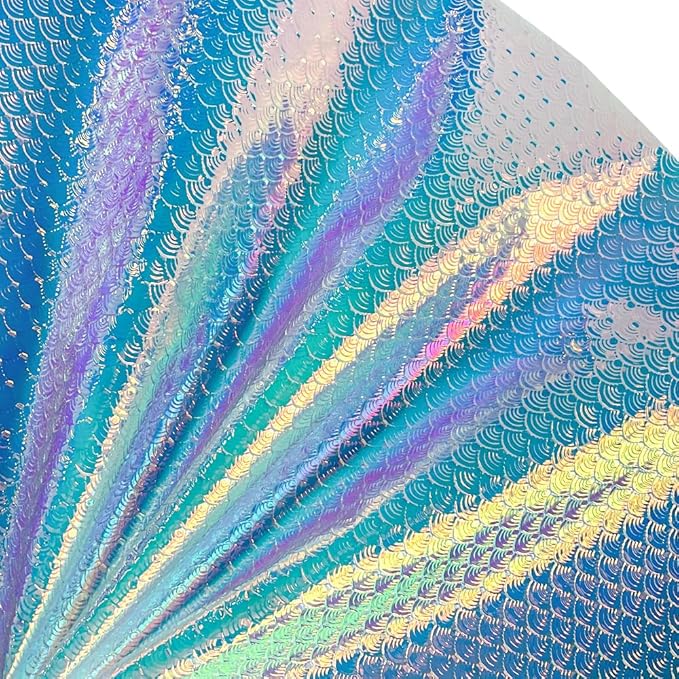 ONEART | Iridescent Transparent Embossed Vinyl Holographic Blue Clear PVC Vinyl Craft Film 16"×54" for Sewing DIY Projects-Conch