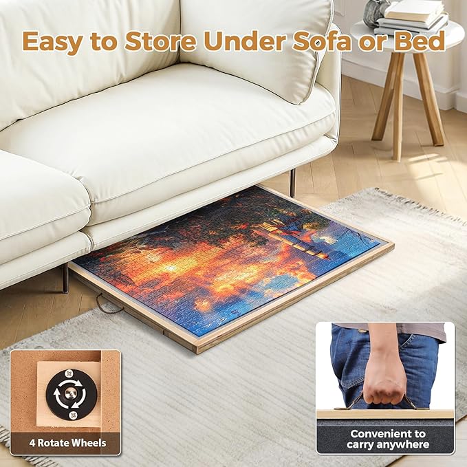 2 in 1 Rotating Tilting Puzzle Board with Drawers, 1500 Piece Jigsaw Puzzle Board with Protective Cover 4 Wheels 4 Sorting Trays, Puzzle Table for Puzzle Lovers, 35 X 27 Inch