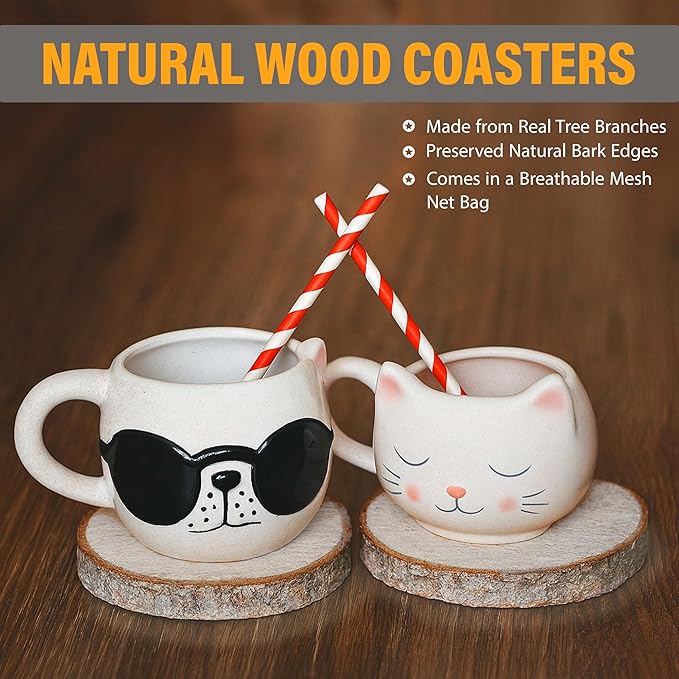 Wood Slices in Mesh Bag for Crafts DIY Projects Rustic Wedding Decorations Ornaments Coasters Tags Home Decor (White Washed)