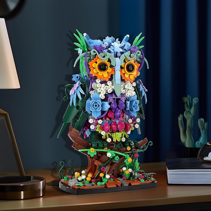 JOJO&Peach Floral Owl Toy Building Sets for Girls, MOC Flower & Animal Collectible Home Decor and Office Art, Mother's Day Birthday Gifts Toys for Women Adults and Teens Age 8 10 12 14+ (1193 Pieces)
