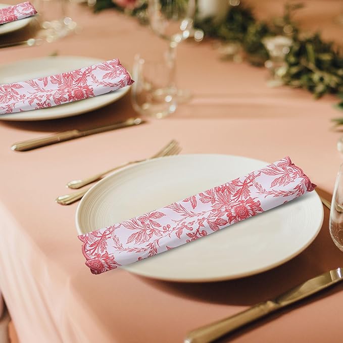 Ridhi Peach Coral Hand Block Print Napkins 18" x 18" Set of 4 Reusable Cotton Dinner Napkins for Weddings, Parties & Everyday Dining, Thanksgiving, Christmas, Fall
