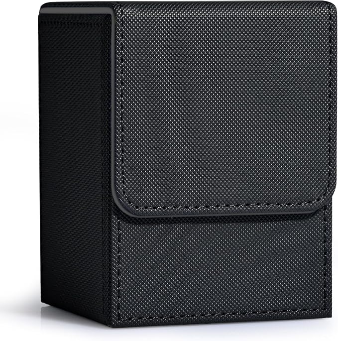 ZLCA Card Deck Box for Trading Cards, MTG YuGiOh Deck Case Holds 100+ Single Sleeved Cards, PU Leather Magnetic Card Storage Box Fits for TCG CCG Magic Game Cards (Black)