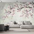 wall26 Large Wall Mural Watercolor Style Ink Painting Pink Cherry Blossom on Vintage Wall Background | Self-Adhesive Vinyl Wallpaper/Removable Modern Wall Decor - 120x168 inches