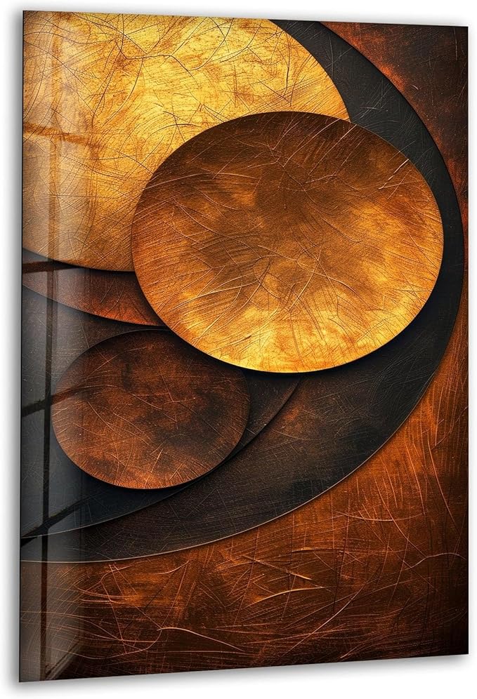 My Photostation.com 18Wx28H'' Bronze Art Deco Geometric Motifs Glass Wall Art Tempered Glass Printing Wall Decor Large Wall Art Wall Hangings