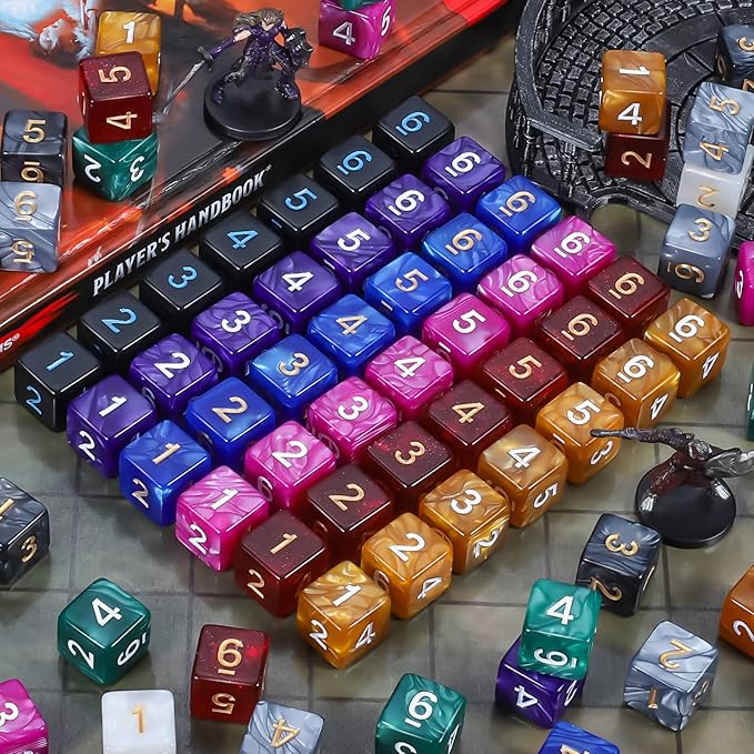 CiaraQ DND Polyhedral Dice (100pcs) with A Dice Bag Compatible with Dungeons and Dragons DND RPG MTG Role Playing Table Games (D6 dice, 10 colors-100 pcs)